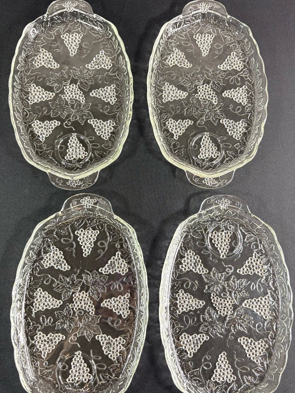 Clear Glass Grape-Pattern Serving Dishes - Set of 4